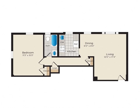 Falkland Chase Apartments in Silver Spring, Maryland 1 Bedroom Floor Plan